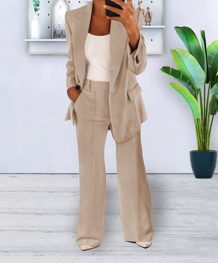 Damen Zweiteiliges Business-Casual Tailoring-Set mit Longline-Blazer und weitem Bundfalten-Hosenbein Drune