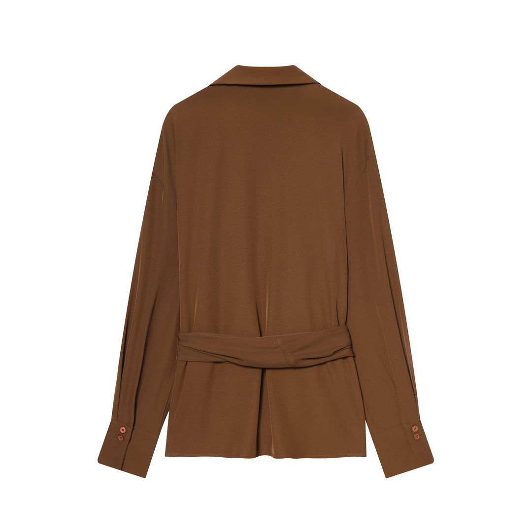 Damen nan fließende Wickelbluse mit weitem Reverskragen, überschnittener Schulter und dekorativem Seitenschleifen-Tie Drune