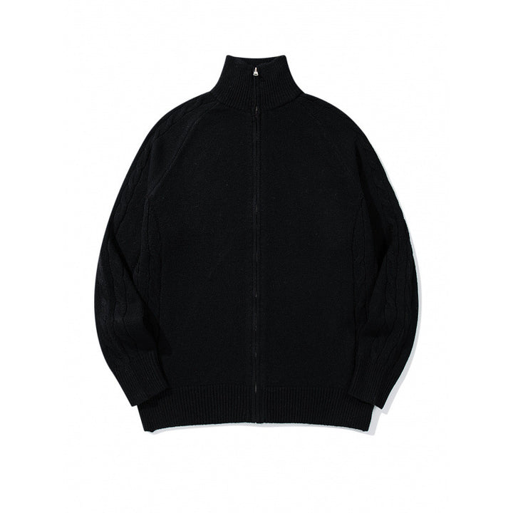 Unisex Boxy-Zip-Strickjacke mit Stehkragen, Zopfmusterärmeln und gerippten Abschlüssen Drune