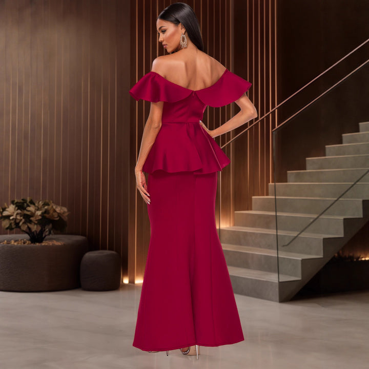 Damen elegantes Abendkleid mit schulterfreiem Design und voluminösem Saum Drune