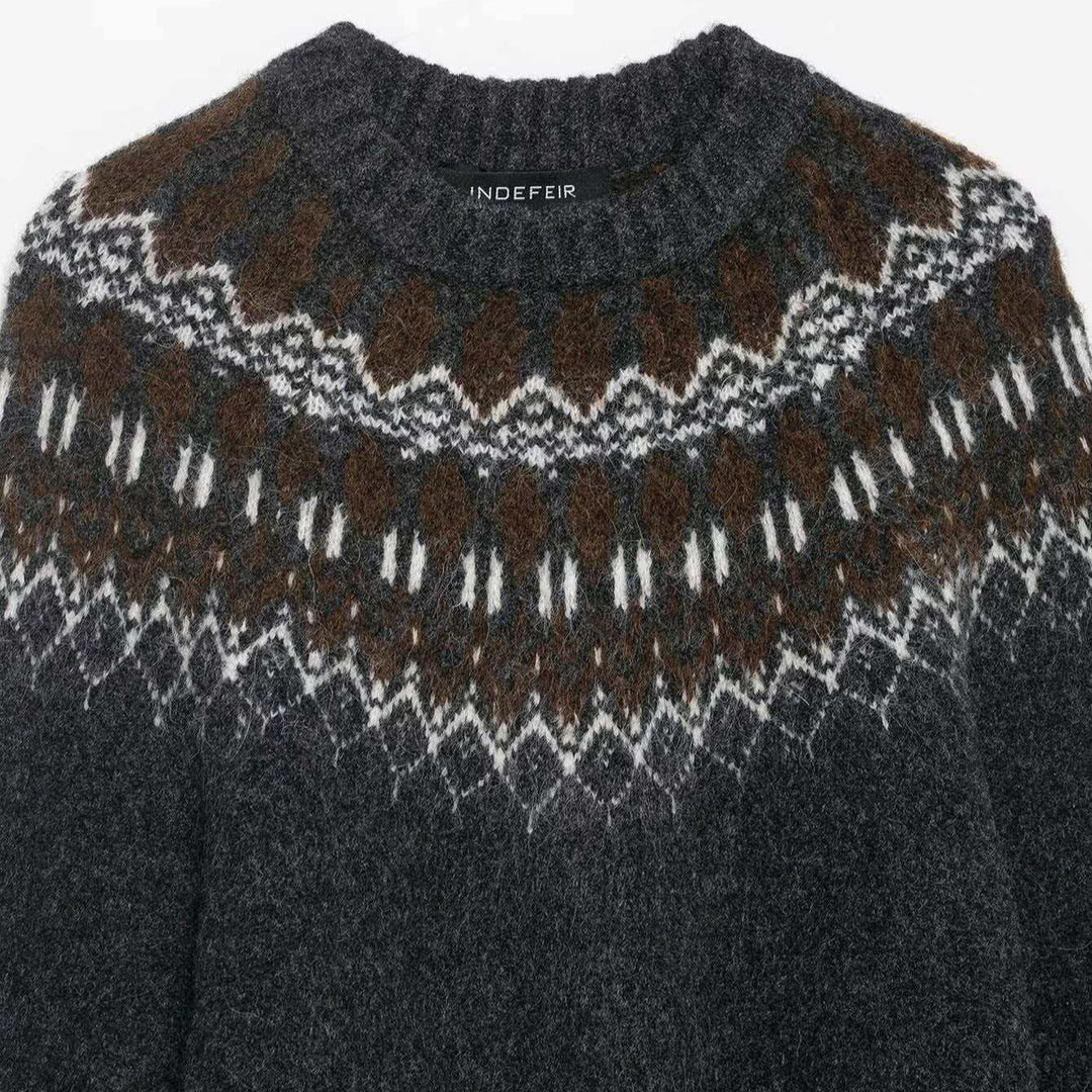Damen Strickpullover mit modernem Norwegermuster und weitem Schnitt Drune