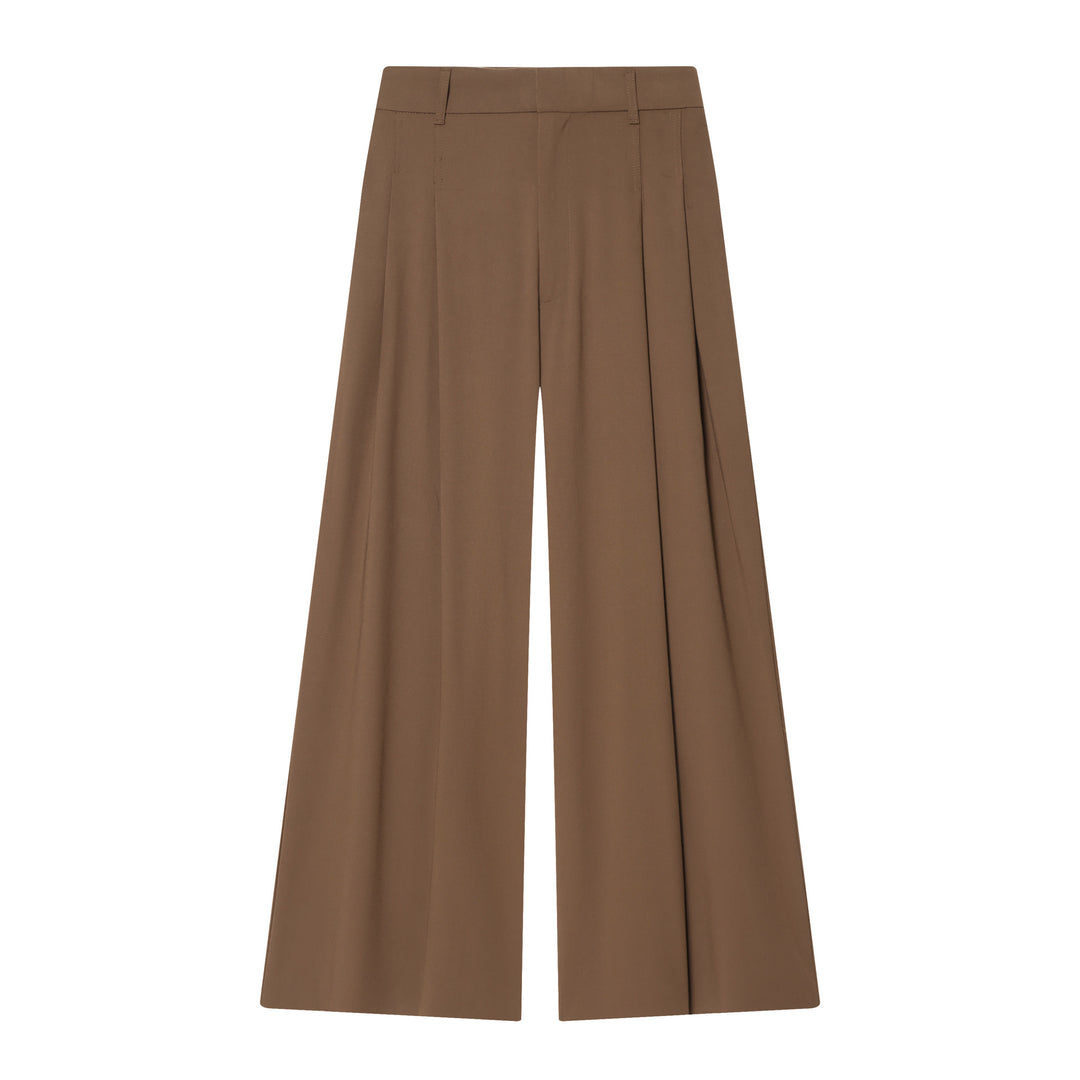 Damen nan hochtaillierte weite Bundfalten-Hose mit weitem Bein und Bügelfalte Drune