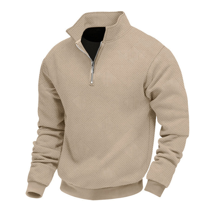 Herren Feinstrukturierter Halbzip-Pullover mit grafischer Waffelstrick-Optik und Stehkragen Drune