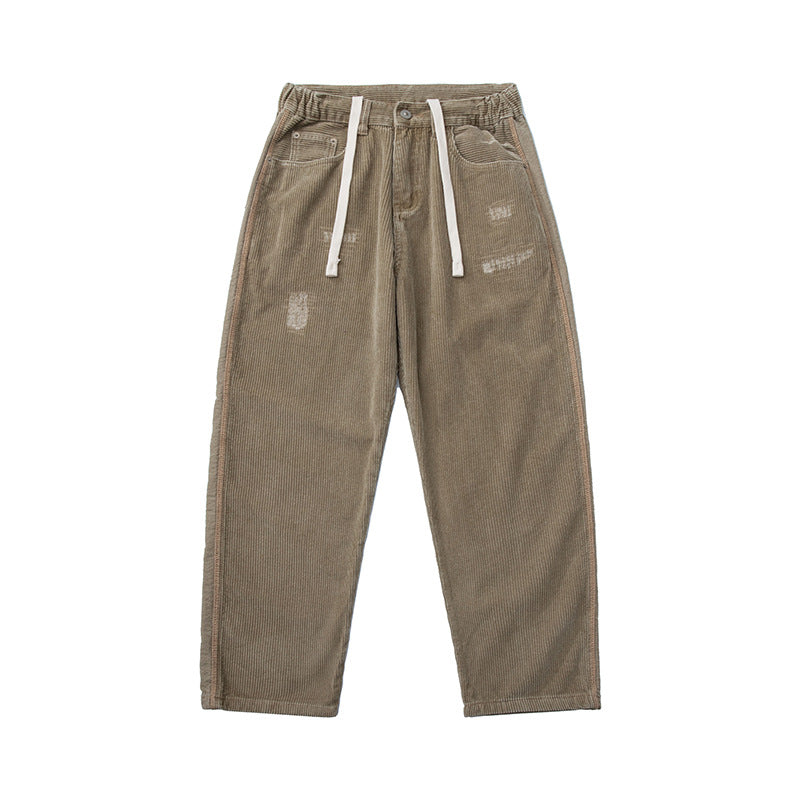 Herren Cordhose im Relaxed-Fit mit elastischem Tunnelzugbund und Used-Details Drune