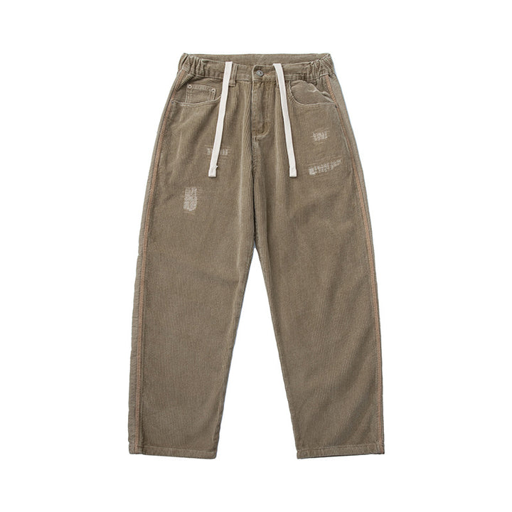 Herren Cordhose im Relaxed-Fit mit elastischem Tunnelzugbund und Used-Details Drune