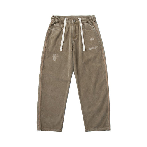 Herren Cordhose im Relaxed-Fit mit elastischem Tunnelzugbund und Used-Details Drune