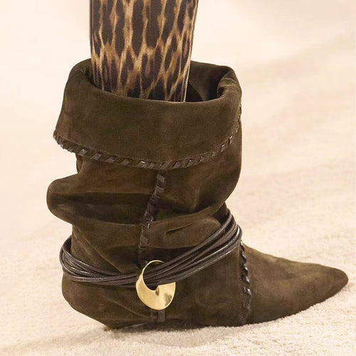 Damen Slouchy Knöchelstiefel mit dekorativem Schnallen-Detail Drune