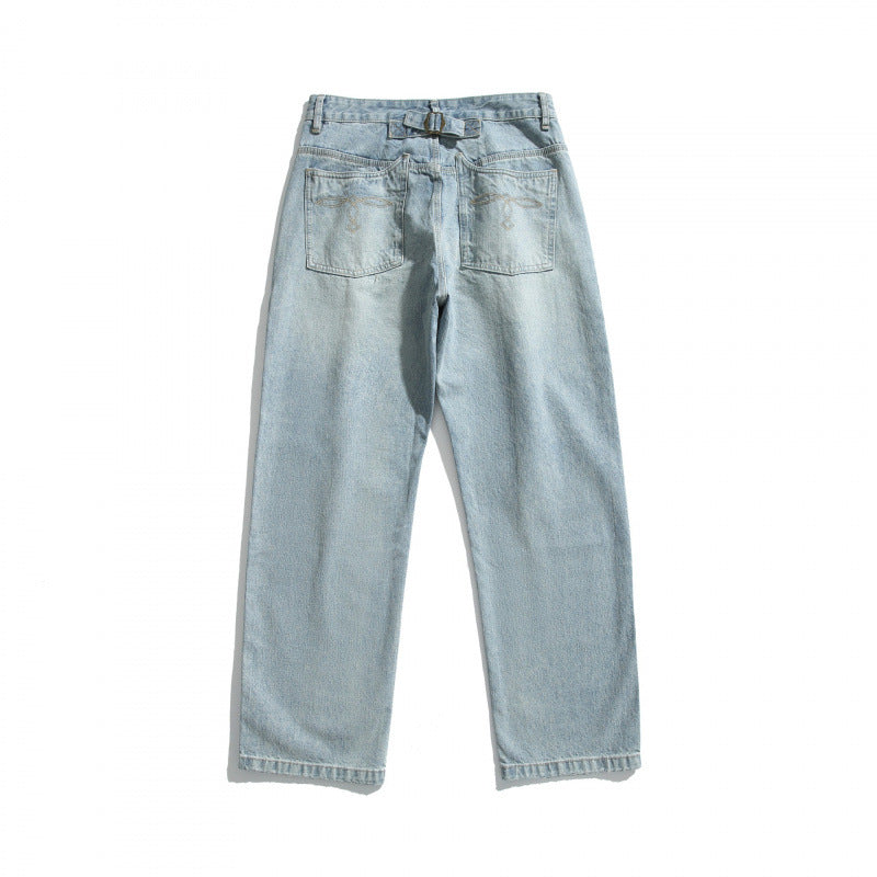 Herren Lässige Straight-Jeans mit hohem Bund, geradem Bein und stonewashed Finish Drune