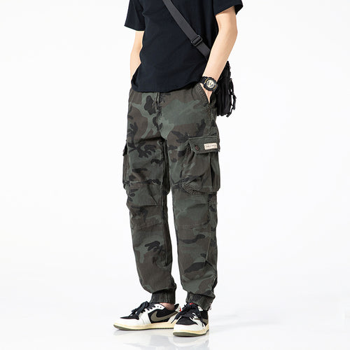 Herren Taktische Cargo‑Jogginghose im Camouflage‑Military‑Look mit Tunnelzugbund, Knieabnähern und Multifachtaschen Drune