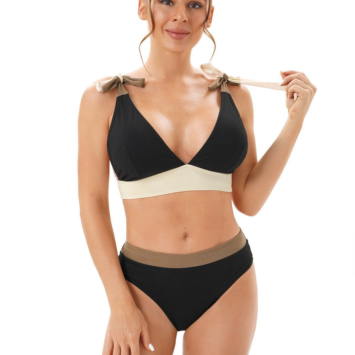 Damen Bikini-Set mit tiefem V-Ausschnitt und verstellbaren Trägerschleifen Drune