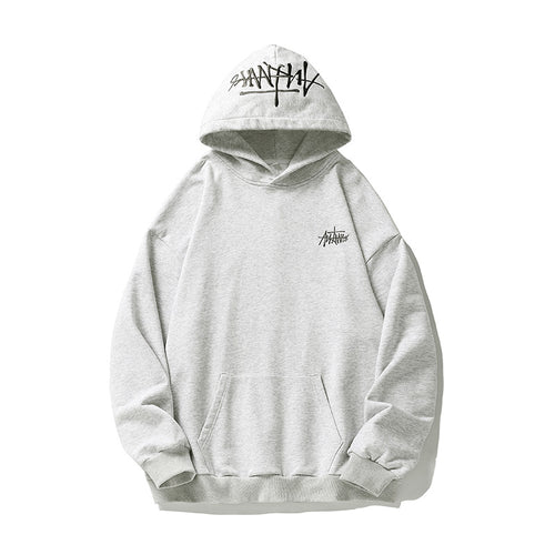Unisex Oversize Kapuzenpullover mit Kängurutasche und bedruckter Kapuze Drune