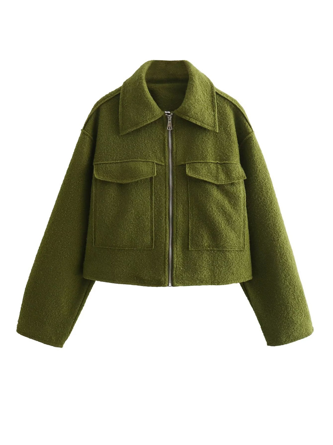 Damen nan kurzes Cropped Overshirt mit großflächigen Pattentaschen und durchgehendem Reißverschluss Drune
