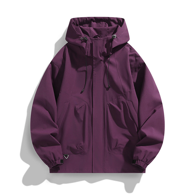 Unisex Leichte wasserdichte Utility-Kapuzenjacke mit verstellbaren Bündchen und großen Eingrifftaschen Drune