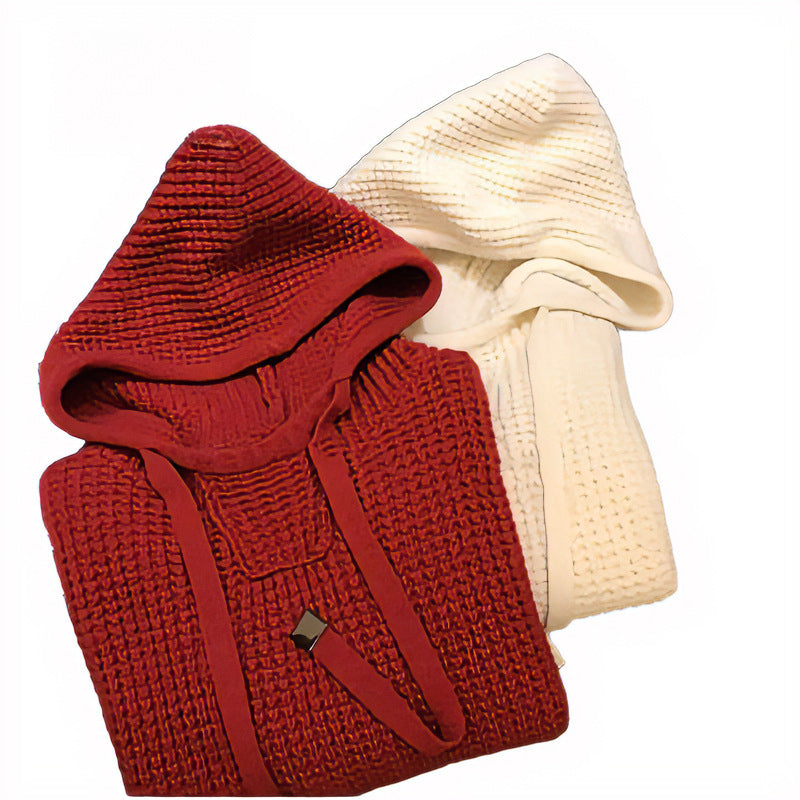 Damen Grob gestrickter Kapuzenpullover mit Waffelstruktur und Kordelzug Drune