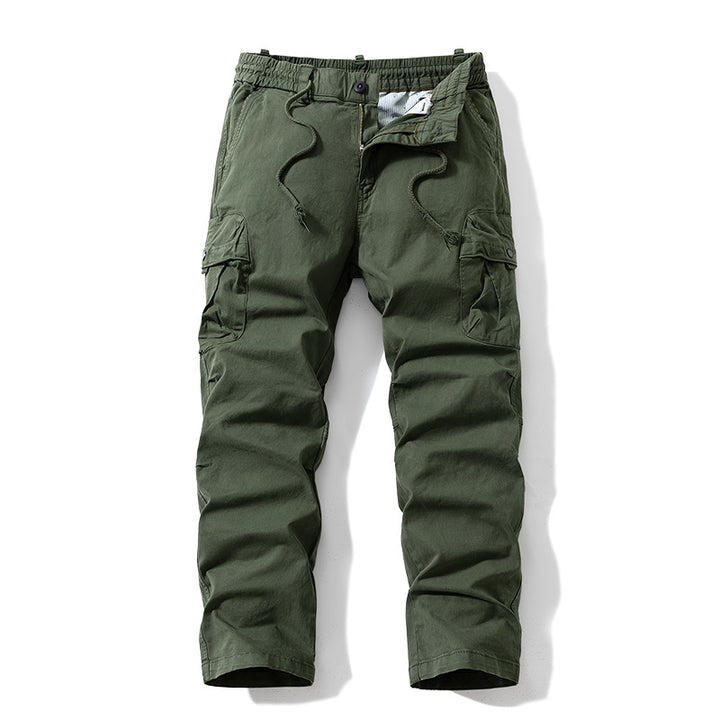 Herren Relaxed-Fit Canvas‑Cargohose mit Elastikbund, verdecktem Tunnelzug und Mehrfach‑Klappentaschen Drune