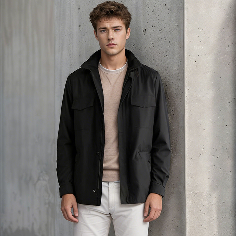 Herren Utility‑Fieldjacke mit verdecktem Reißverschluss, Druckknopfleiste und Multifunktions‑Taschen Drune