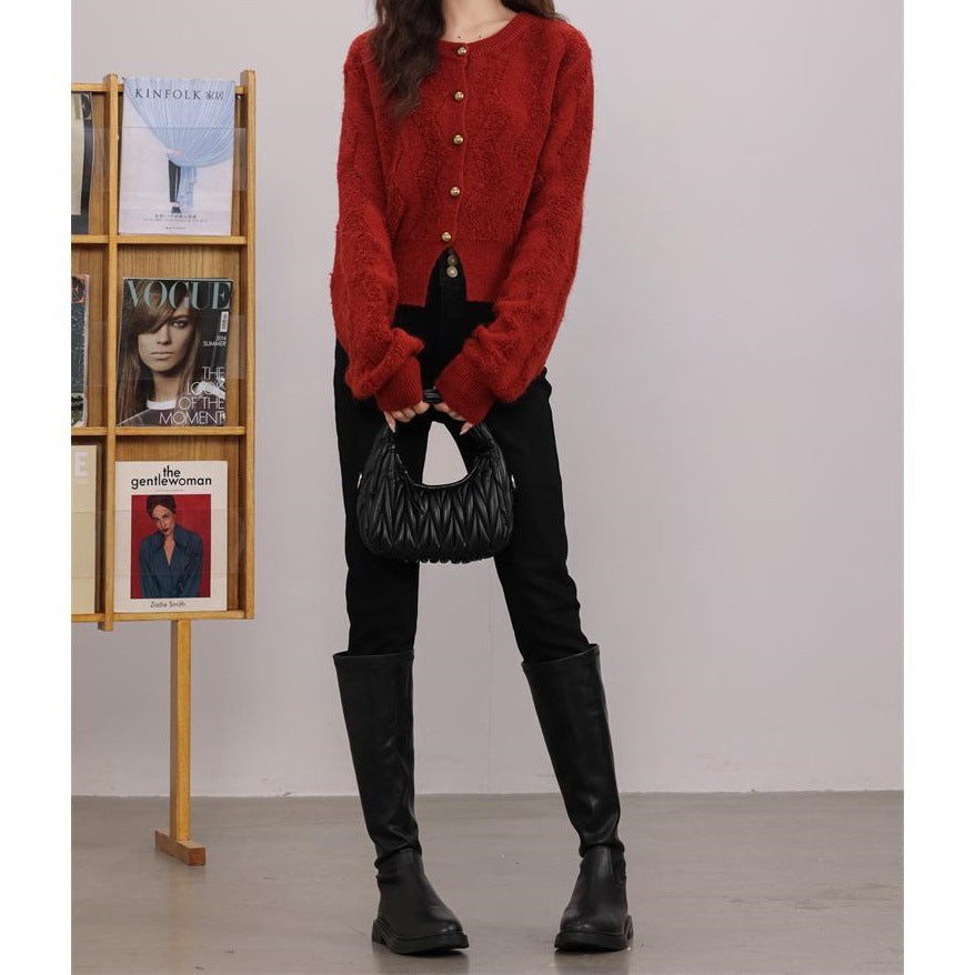 Damen Gemusterte Strickjacke mit Knöpfen Drune