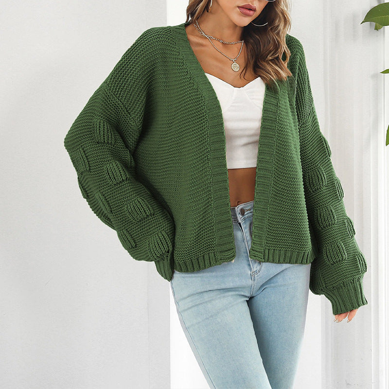 Damen Strickjacke mit voluminösen Ärmeln und strukturiertem Muster Drune