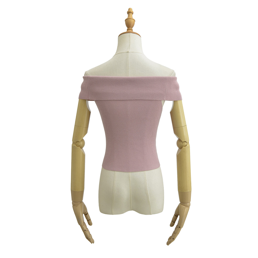 Damen Off-Shoulder Top mit breitem Kragen und strukturiertem Rippdesign Drune