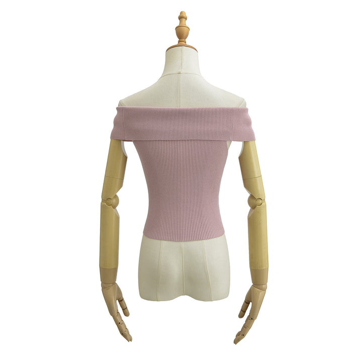 Damen Off-Shoulder Top mit breitem Kragen und strukturiertem Rippdesign Drune