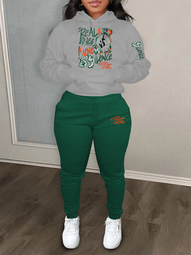 Damen Sportliches Hoodie und Jogginghose Set mit kreativem Schriftzug Drune