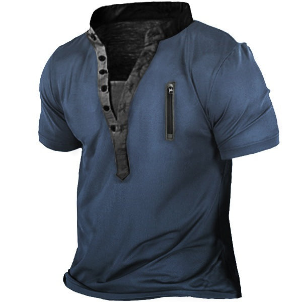 Herren Kurzarm Henley-Shirt mit praktischer Brusttasche und modernem Kragen Drune