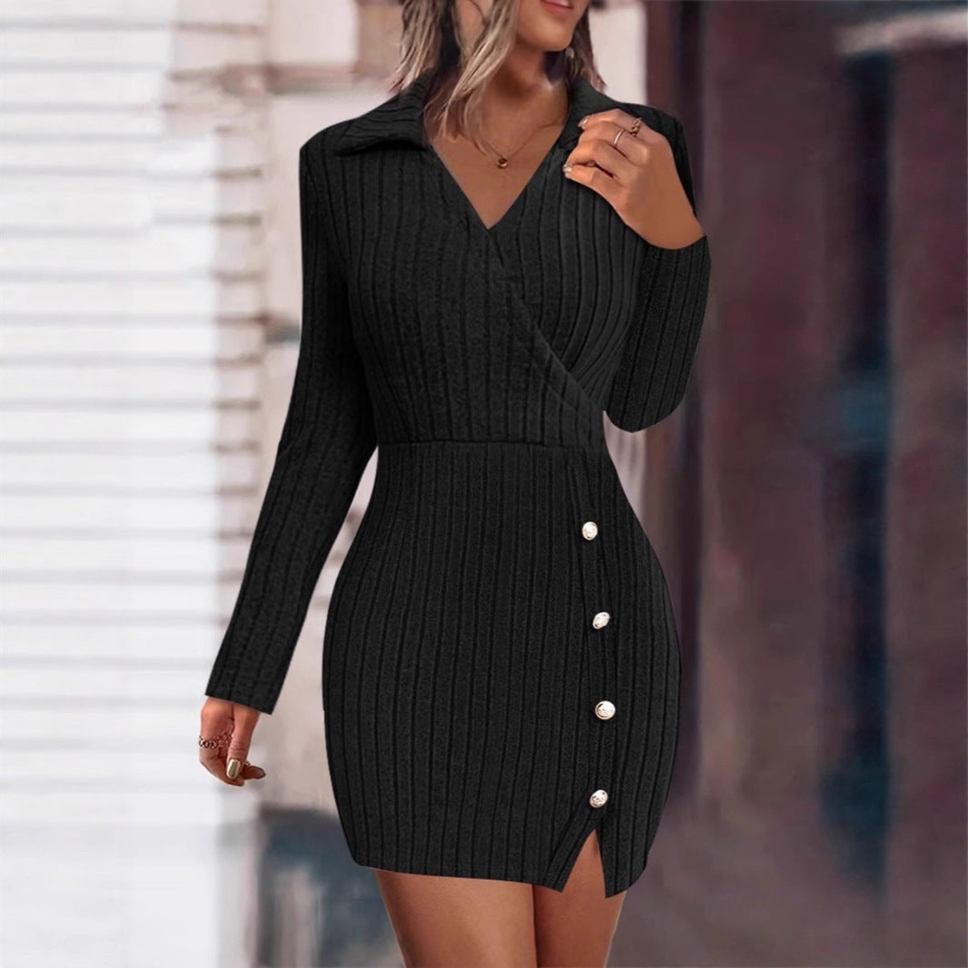 Damen Wickelkleid mit strukturiertem Design und eleganten Knopfdetails Drune