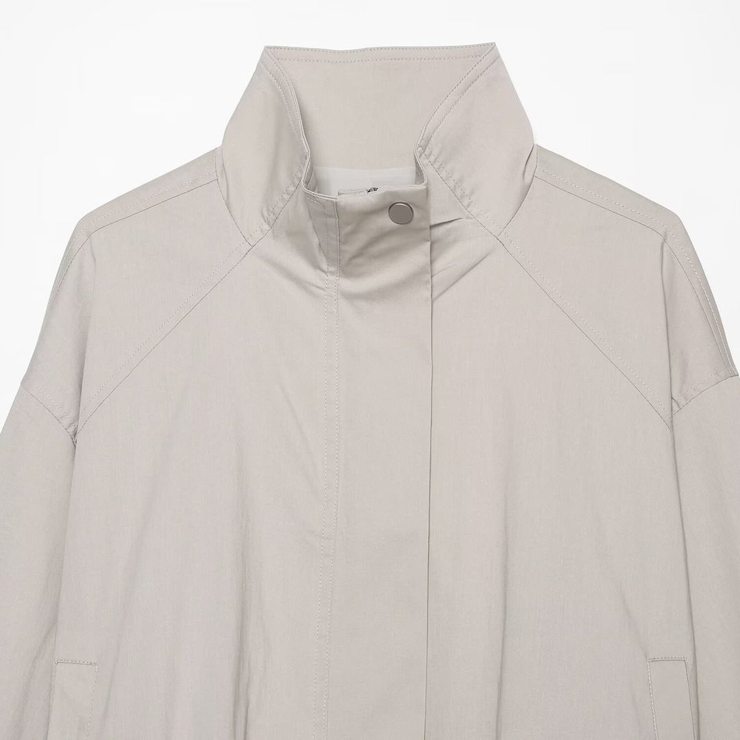 Damen Leichte Cropped Übergangsjacke mit Stehkragen und verdecktem Reißverschluss Drune