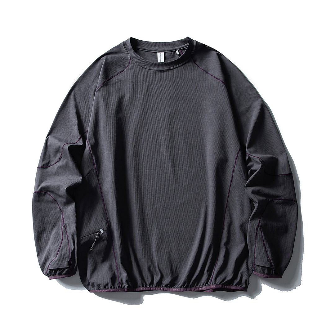 Unisex Technischer Oversize Rundhals-Pullover mit Flatlock-Nähten und seitlicher Reißverschlusstasche Drune