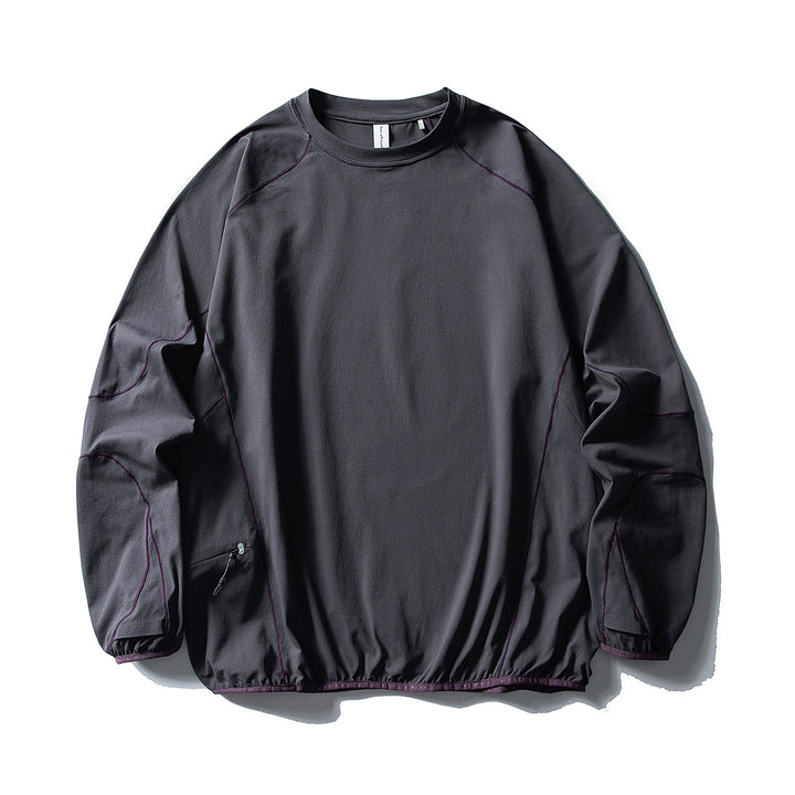 Unisex Technischer Oversize Rundhals-Pullover mit Flatlock-Nähten und seitlicher Reißverschlusstasche Drune
