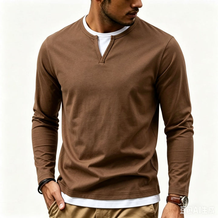 Herren Langarmshirt mit Schlitzkragen und schmaler Komfort-Passform Drune