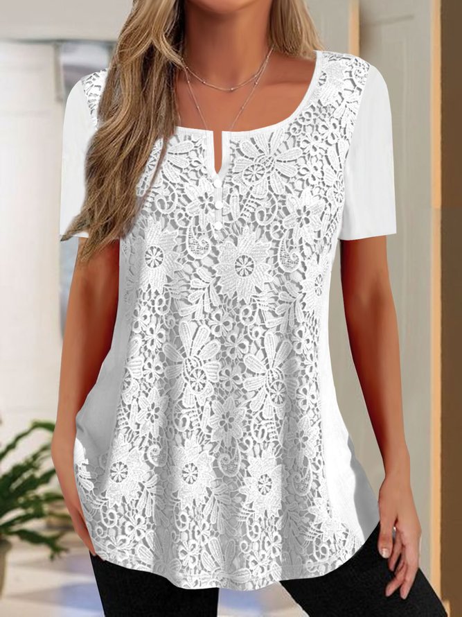 Damen Spitzenbluse mit floralem Design und Kurzarm Drune