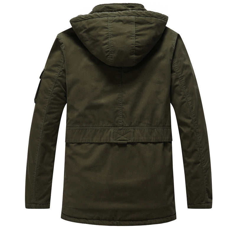 Herren Canvas-Militärparka mit Teddyfutter, Kapuze und multifunktionalen Taschen Drune