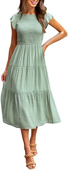 Damen Midikleid mit gesmoktem Oberteil und voluminösem Rock Drune