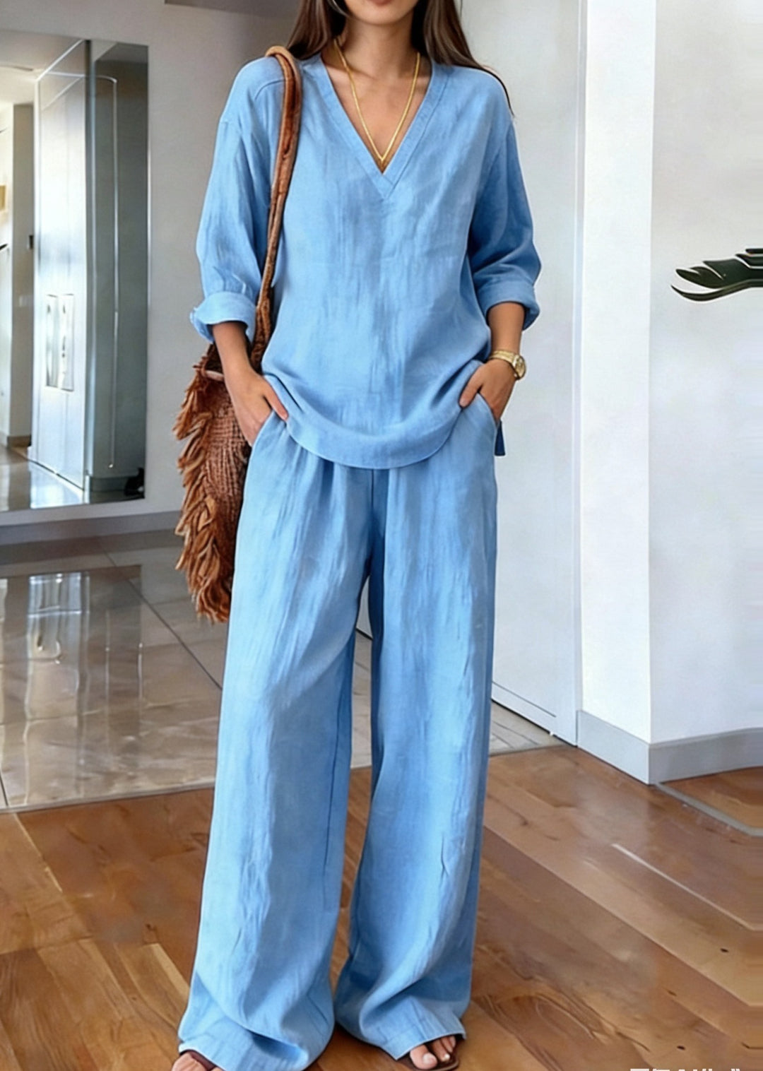 Damen Bequeme Leinen-Hose mit lässigem Schnitt und praktischen Taschen Drune