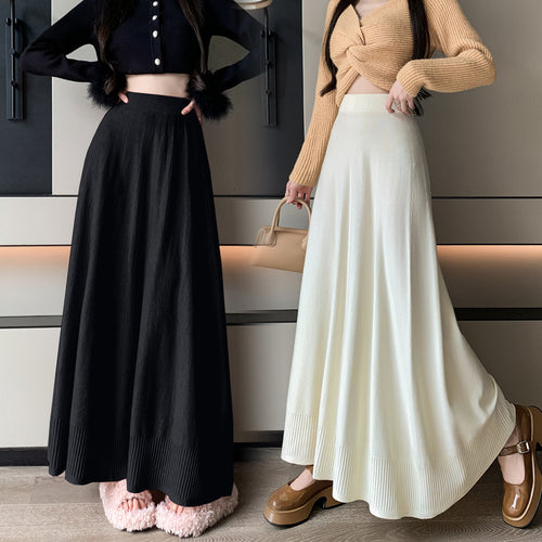 Damen Eleganter Maxirock mit Plisseefalten und elastischem Bund Drune