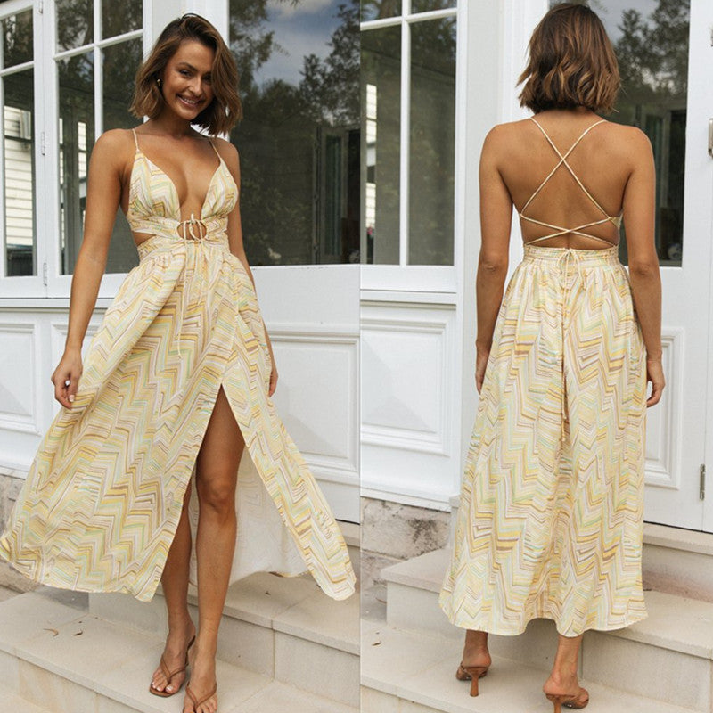 Damen Maxi-Kleid mit raffiniertem Knotendetail und hohem Schlitz Drune