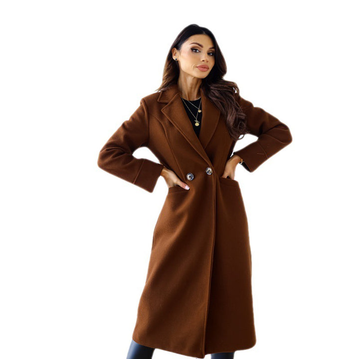 Damen eleganter Wollmantel mit taillierter Silhouette und praktischen Taschen Drune