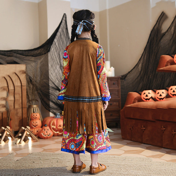 Mädchen Boho Kleid mit langen Ärmeln Drune