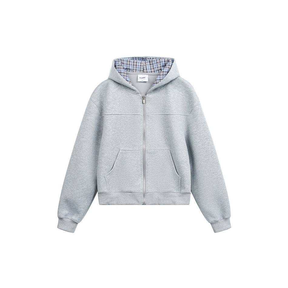 Unisex Kapuzenjacke mit Karofutter und durchgehendem Reißverschluss Drune