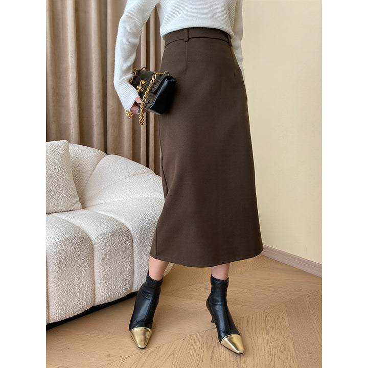 Damen eleganter Midirock mit modernem Schnitt und hohen Taschen Drune
