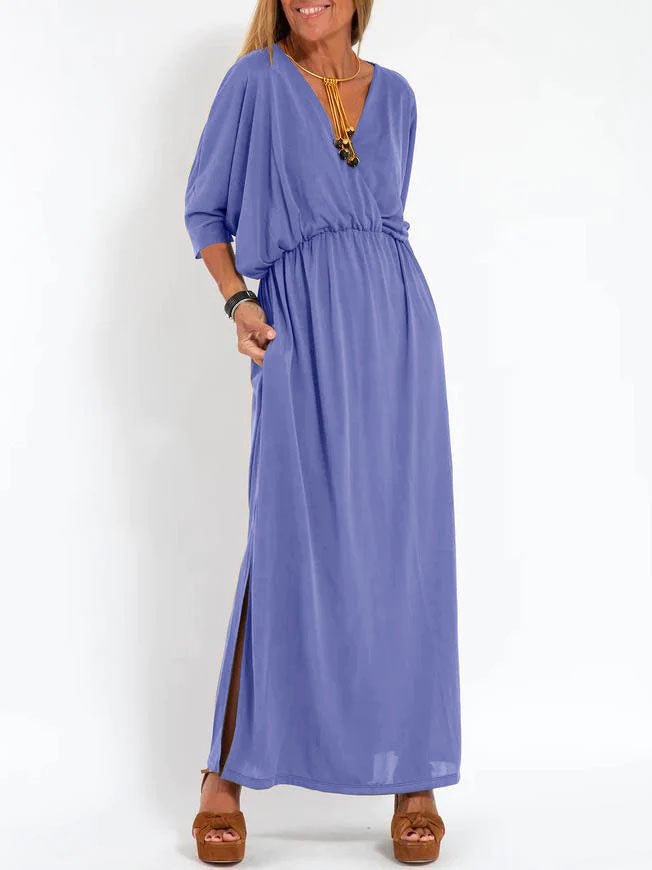 Damen Lässiges Maxikleid mit tiefem V-Ausschnitt und seitlichen Schlitzen Drune