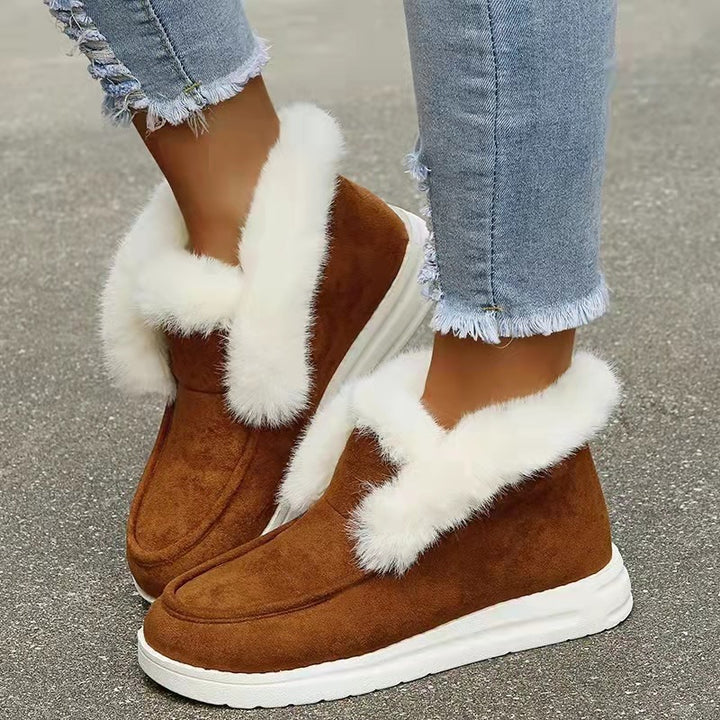 Damen Gefütterte Kurzstiefel‑Hausschuhe mit Kunstfellrand und leichter Gummisohle Drune