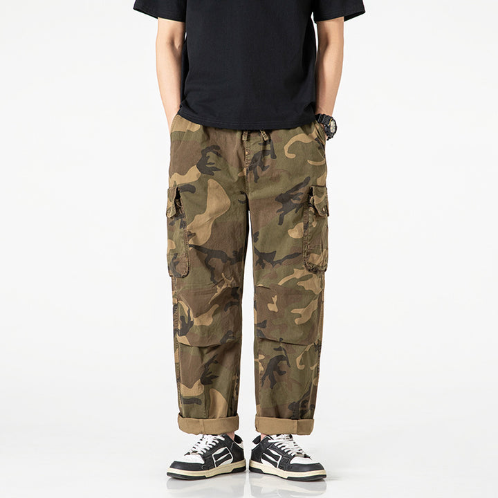 Herren Loose‑Fit Cargohose im Army‑Style mit elastischem Bund, Kordelzug und Multifunktions‑Taschen Drune