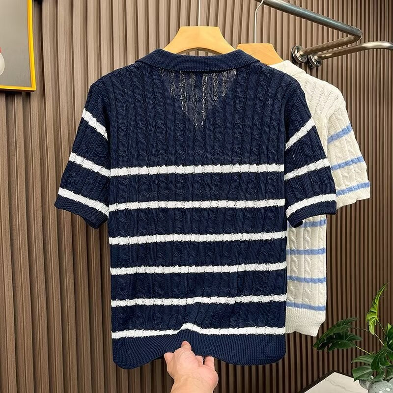 Herren Kurzarm-Pullover mit strukturierter Strickweise Drune