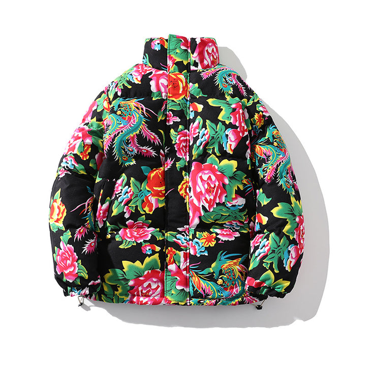 Damen Gefütterte gesteppte Pufferjacke mit großfloralem Print und Stehkragen Drune