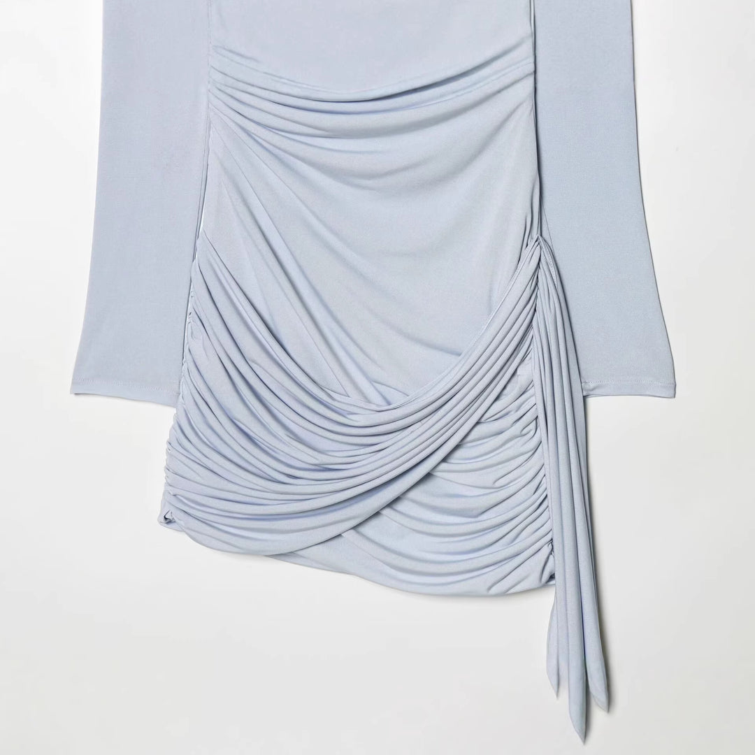 Damen Drapiertes Jersey-Minikleid mit tiefem Wasserfall-Ausschnitt und seitlicher Kordel Drune
