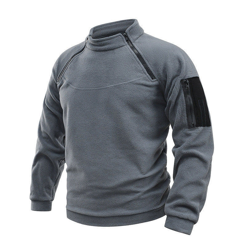 Herren Thermo-Tactical-Sweatshirt mit Fleece-Innenfutter, Reißverschluss-Schultern & Armtasche Drune