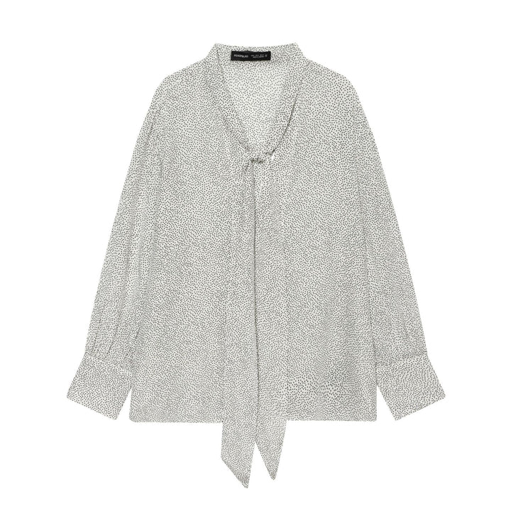 Damen nan gepunktete Bindeschal-Bluse mit V-Ausschnitt, Knotenband und legerem Fall Drune