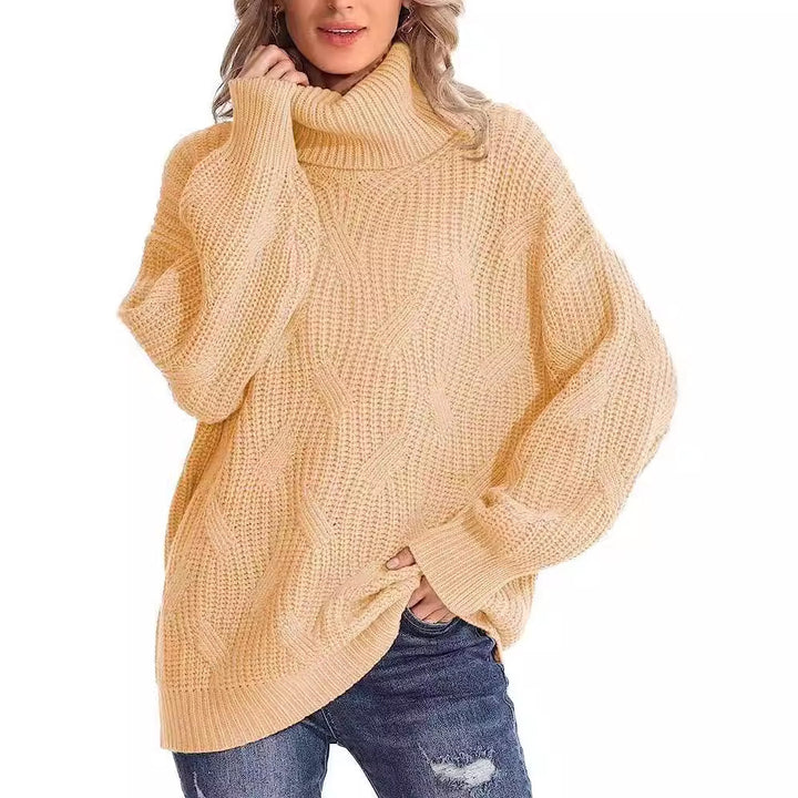 Damen Weicher Strickpullover mit hohem Kragen und Kabelmuster Drune